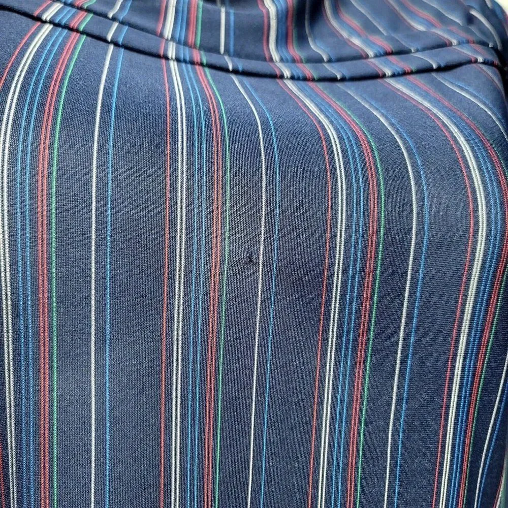 Vintage 70 Sally Petite Womens L Navy Sheer Striped Bateau Neck Blouse Secretary